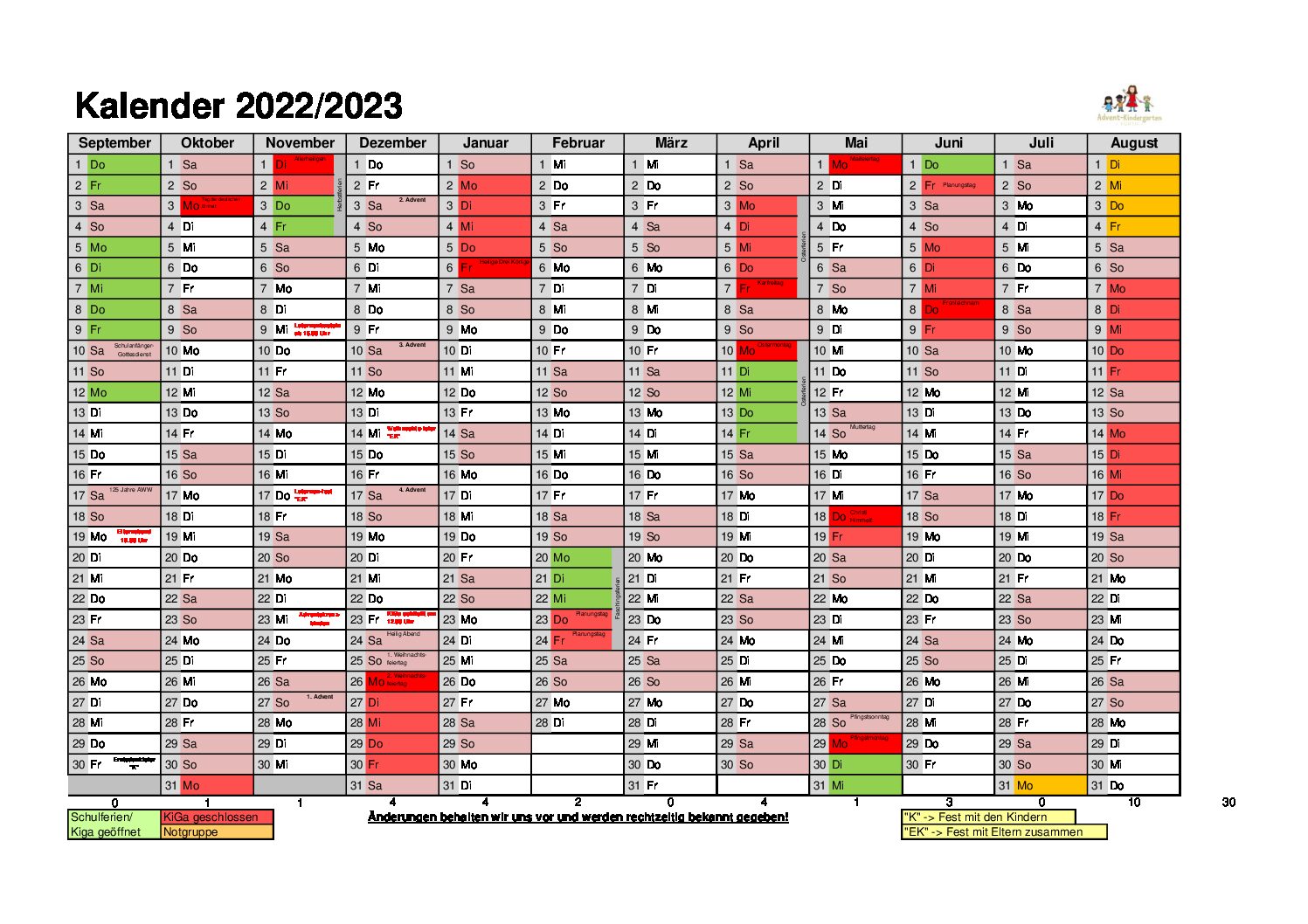 Jahreskalender 2022 2023